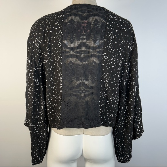 Ecote Black and White Patterned Lace Trim Open Cardigan Women's S NWT - Picture 5 of 11